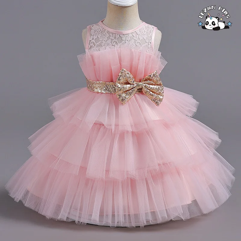 LEZONKIDS - Vestidos de renda de manga longa por atacado, vestidos formais de algodão para meninas, festas de casamento, aniversários, crianças, vestidos de meio comprimento de manga